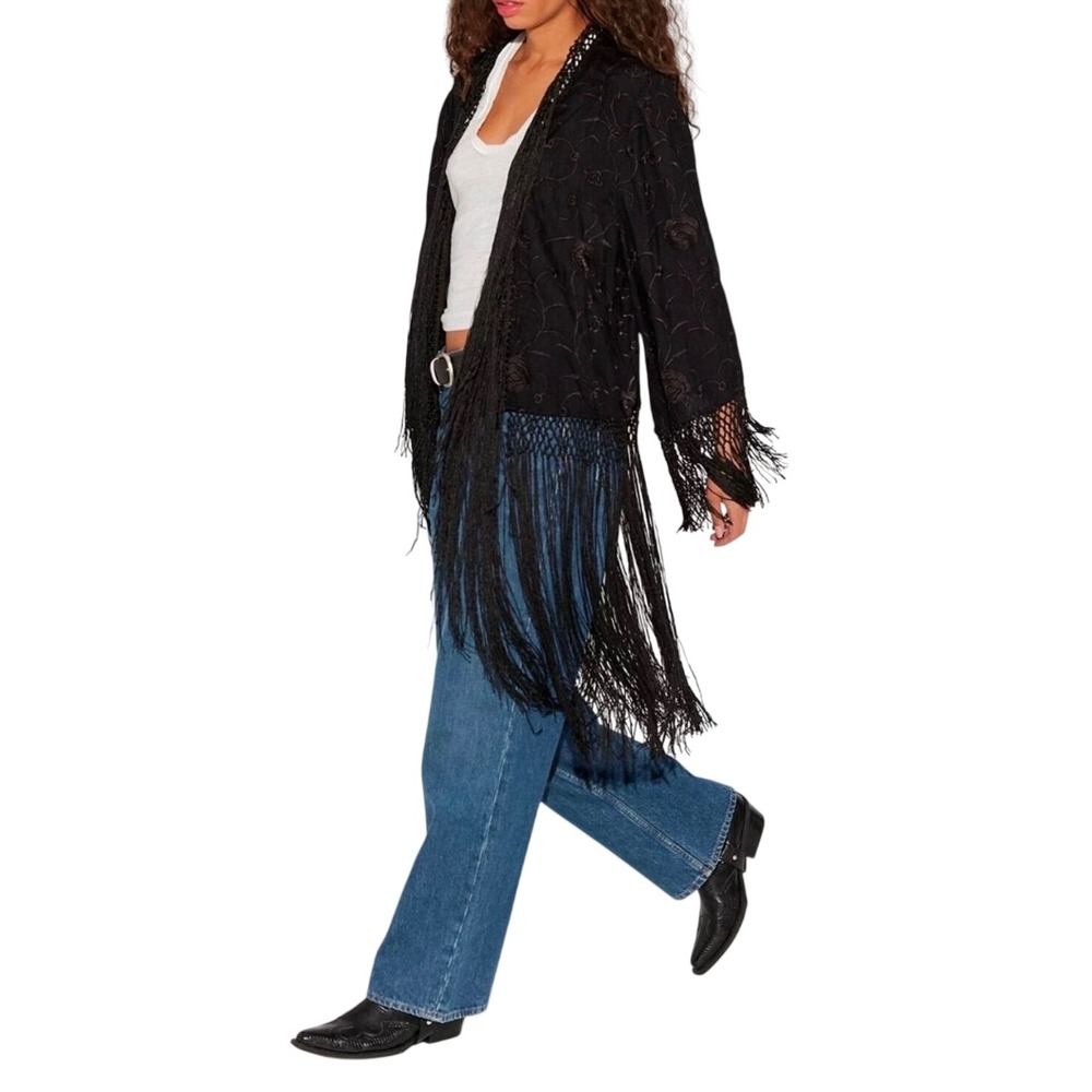 Free People London Nights Piano Duster Kimono Black One Size Women NWT